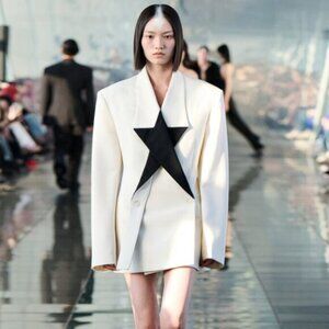 DION LEE Unisex Aster Satin Lapel Jacket Size 6 In Ivory